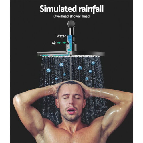 Cefito 9'' Rain Shower Head Set Handheld Round High Pressure Black - Image 3