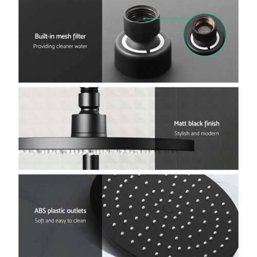 Cefito 9'' Rain Shower Head Set Handheld Round High Pressure Black - Image 4
