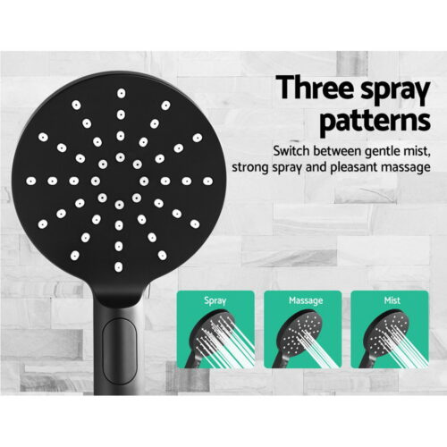 Cefito 9'' Rain Shower Head Set Handheld Round High Pressure Black - Image 5