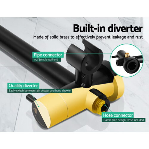 Cefito 9'' Rain Shower Head Set Handheld Round High Pressure Black - Image 6