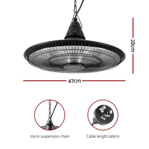 Devanti 1500W Hanging Electric Patio Heater - Image 2