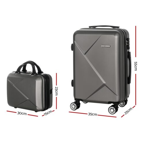 Wanderlite 2Set 20 Inch Luggage Case with 12 Inch Handheld Luggage Box Hard Shell Travel Suitcase TSA Lock Dark Grey - Image 2