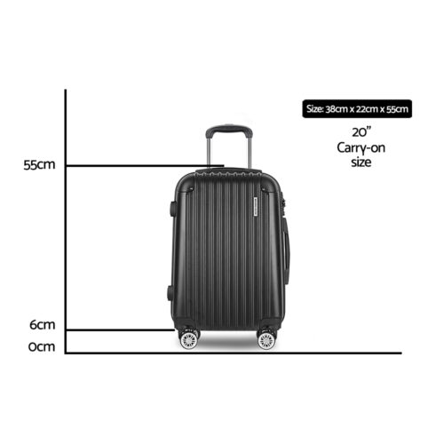 Wanderlite 20 Inch Luggage with Zipper Lock Carry On Hard Shell Travel Suitcase Luggage Case Black - Image 2