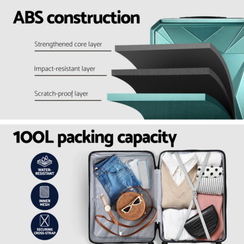 Wanderlite 28-inch Luggage Set with TSA Lock�ABS Hard Shell Travel Suitcase Organiser Luggage Case Atrovirens - Image 4