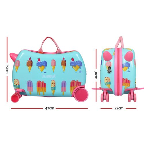 Wanderlite 17" Kids Ride On Luggage Children Suitcase Trolley Travel Ice Cream - Image 2