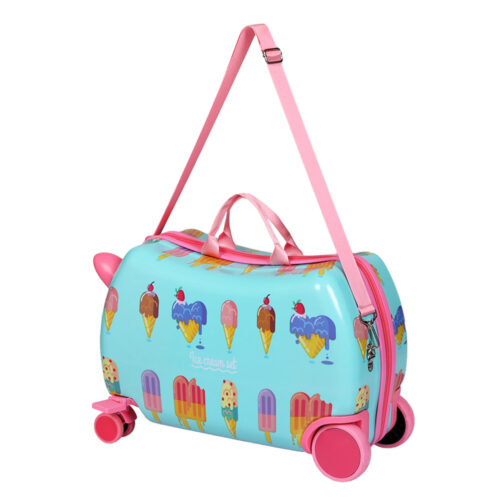 Wanderlite 17" Kids Ride On Luggage Children Suitcase Trolley Travel Ice Cream - Image 3