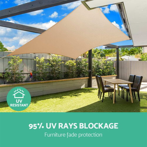 Instahut Shade Sail 5x5x5m Triangle 185GSM 95% Sand Shade Cloth - Image 5