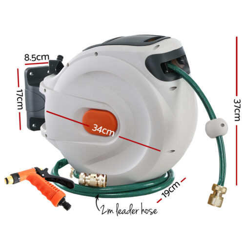 Greenfingers Water Hose Reel 20M Retractable Garden Brass Spray Gun Auto Rewind - Image 2