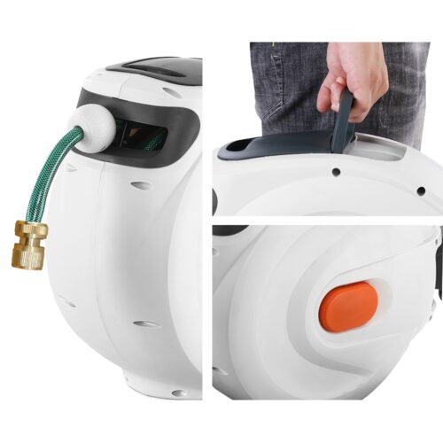 Greenfingers Water Hose Reel 20M Retractable Garden Brass Spray Gun Auto Rewind - Image 3