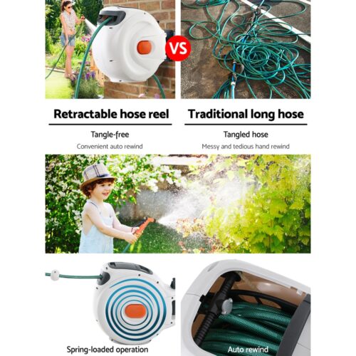 Greenfingers Water Hose Reel 20M Retractable Garden Brass Spray Gun Auto Rewind - Image 4