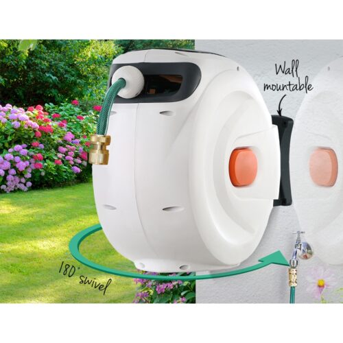 Greenfingers Water Hose Reel 20M Retractable Garden Brass Spray Gun Auto Rewind - Image 5