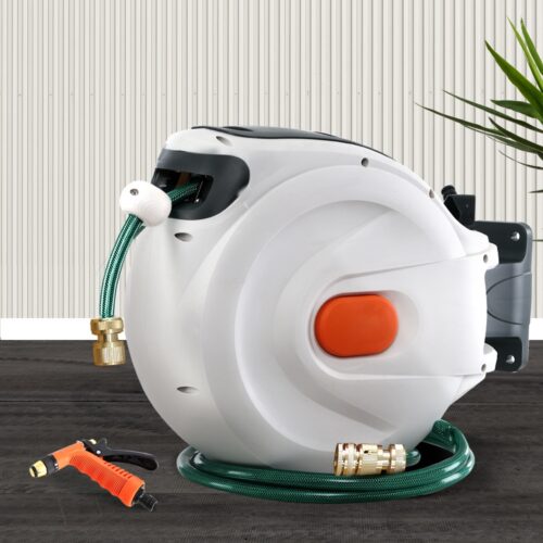 Greenfingers Water Hose Reel 20M Retractable Garden Brass Spray Gun Auto Rewind - Image 7