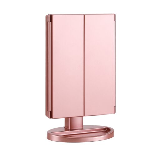 Embellir Tri-fold Makeup Mirror 1X2X3X Magnifying with LED Light Travel Portable Pink - Image 3