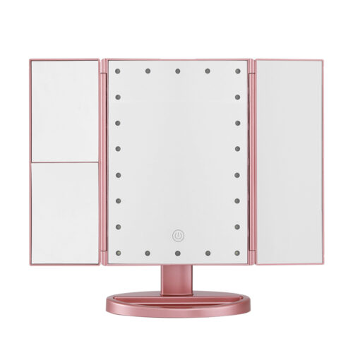 Embellir Tri-fold Makeup Mirror 1X2X3X Magnifying with LED Light Travel Portable Pink - Image 4