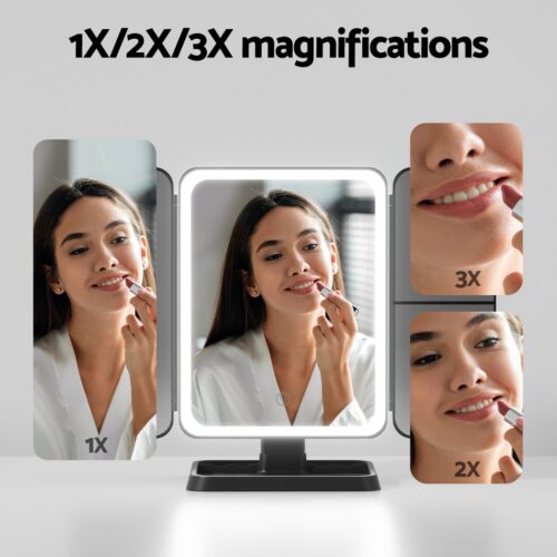 Embellir LED Makeup Mirror Tri-fold Lighted Vanity Mirrors 1X2X3X Magnifications - Image 5