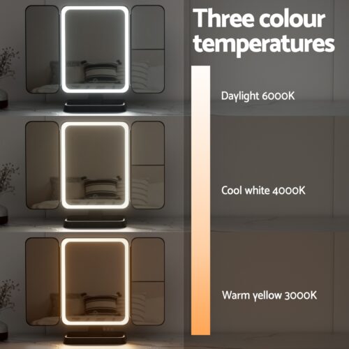 Embellir LED Makeup Mirror Tri-fold Lighted Vanity Mirrors 1X2X3X Magnifications - Image 6