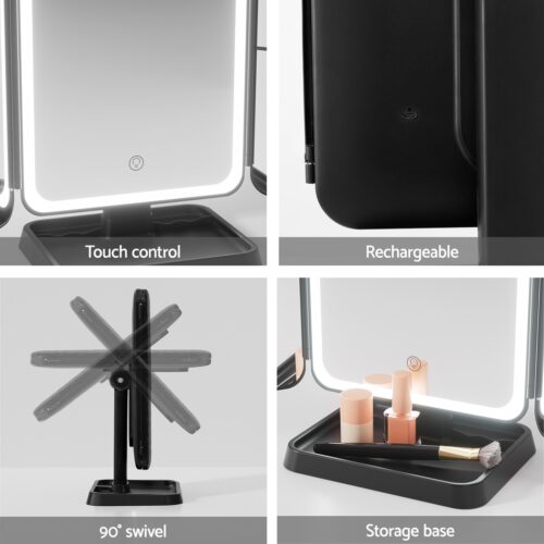 Embellir LED Makeup Mirror Tri-fold Lighted Vanity Mirrors 1X2X3X Magnifications - Image 7