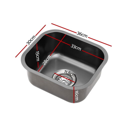 Cefito Kitchen Sink 30X36CM Stainless Steel Nano Basin Single Bowl Black - Image 2