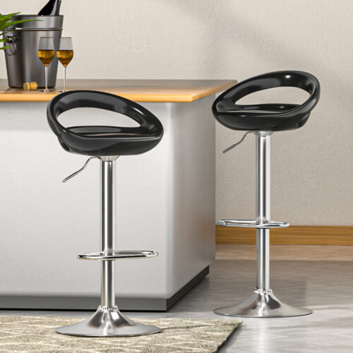 Artiss 2x Bar Stools Gas Lift Plastic Seat Black - Image 5