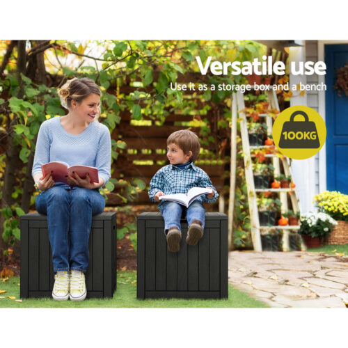 Gardeon Outdoor Storage Box 118L Container Lockable Garden Toy Tool Shed Black - Image 4