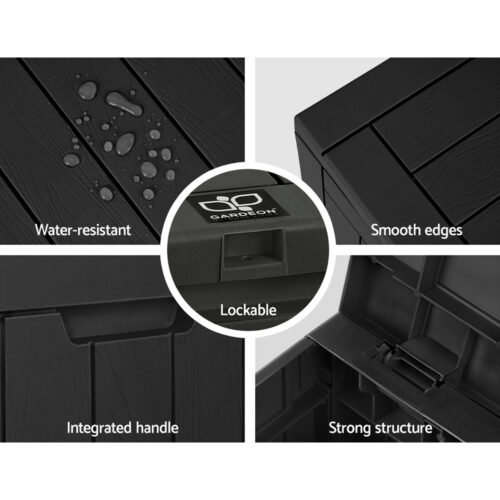 Gardeon Outdoor Storage Box 118L Container Lockable Garden Toy Tool Shed Black - Image 5