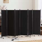 Artiss 6 Panel Room Divider Screen 323cm Wheel Fabric Black