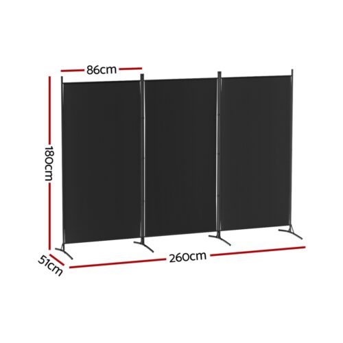 Artiss 3 Panel Room Divider Screen 260x180cm Fabric Black - Image 2