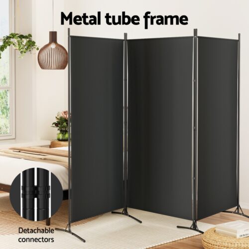 Artiss 3 Panel Room Divider Screen 260x180cm Fabric Black - Image 4