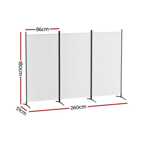 Artiss 3 Panel Room Divider Screen 260x180cm Fabric White - Image 2