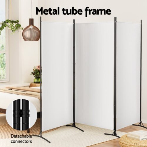 Artiss 3 Panel Room Divider Screen 260x180cm Fabric White - Image 4