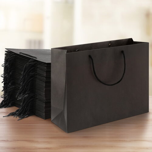 50pcs Bulk Paper Bags Pack Shopping Retail Gift Bag Reusable Fabric Handle Black - Image 5