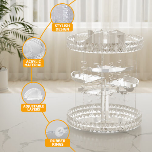 Embellir Makeup Case Acrylic Rotating Cosmetic Organizer Storage Display Holder - Image 4