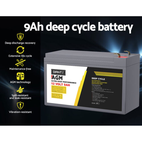 Giantz AGM Deep Cycle Battery 12V 9Ah Box Portable Solar Caravan Camping - Image 4