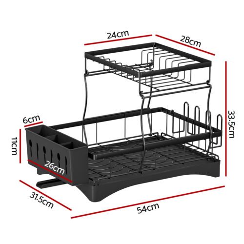 Cefito Dish Rack Expandable Drying Drainer Cutlery Holder Tray Kitchen 2 Tiers - Image 2