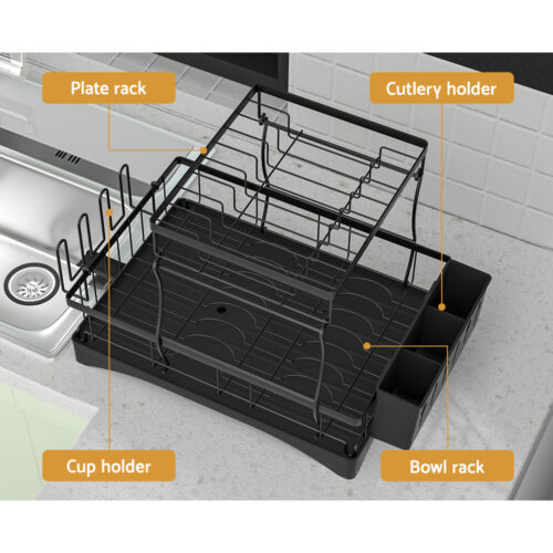 Cefito Dish Rack Expandable Drying Drainer Cutlery Holder Tray Kitchen 2 Tiers - Image 4