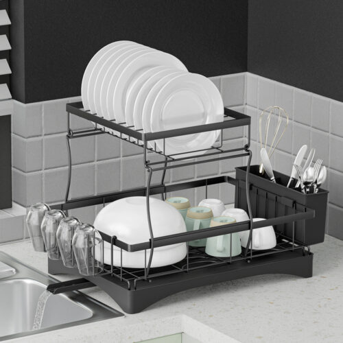 Cefito Dish Rack Expandable Drying Drainer Cutlery Holder Tray Kitchen 2 Tiers - Image 7