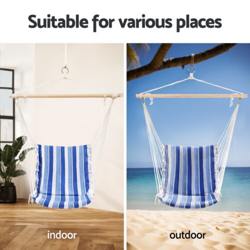 Gardeon Hammock Chair Swing Camping Blue - Image 6