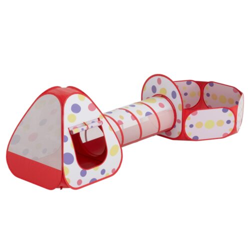 Keezi Kids Playhouse Play Tent Pop Up Teepee Ball Pit Tunnel Basketball Hoop Red - Image 3