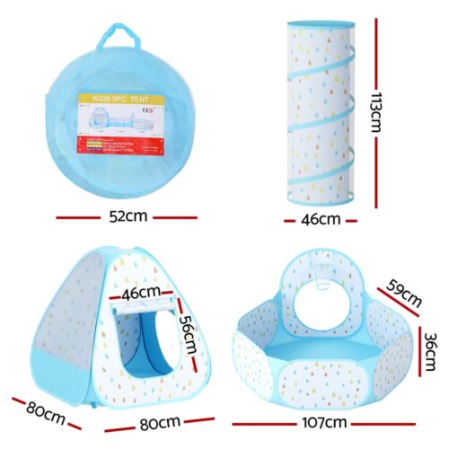 Keezi Kids Play Tent Pop Up Playhouse Ball Pit Tunnel Basketball Hoop Blue - Image 2