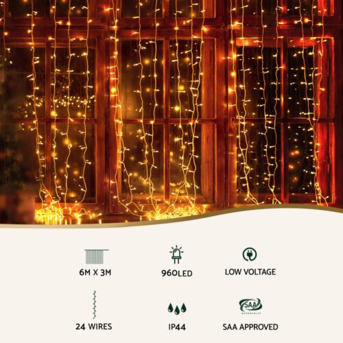 3X6M Christmas Lights Curtain Light 960 LED RGB Remote Jingle Jollys - Image 3