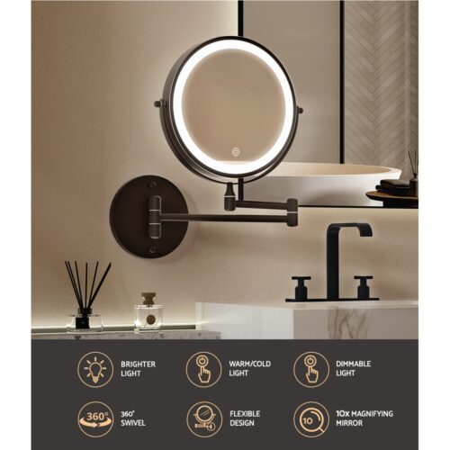 Embellir Extendable Makeup Mirror 10X Magnifying Double-Sided Bathroom Brown - Image 4