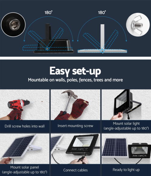 Leier 80 LED Solar Street Light 60W Flood Motion Sensor Remote Outdoor Wall Lamp - Image 5