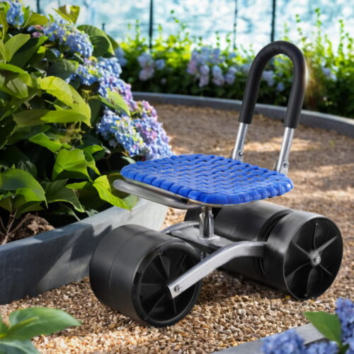 Gardeon Garden Stool Seat Foldable with Wheels Blue - Image 7