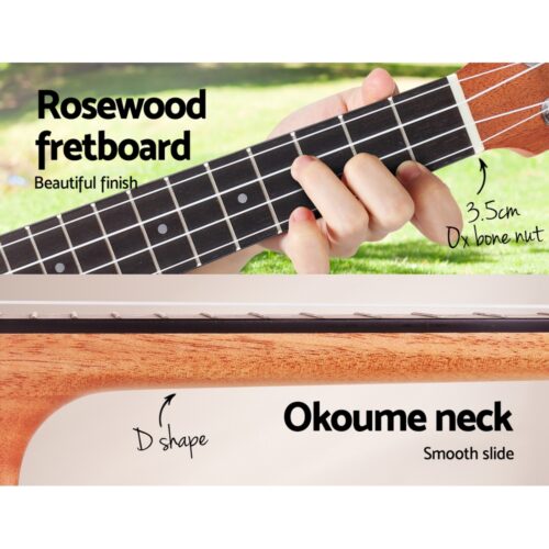 Alpha 23" Ukulele Natural Mahogany Concert Beginner Gift w/ Carry Bag - Image 7