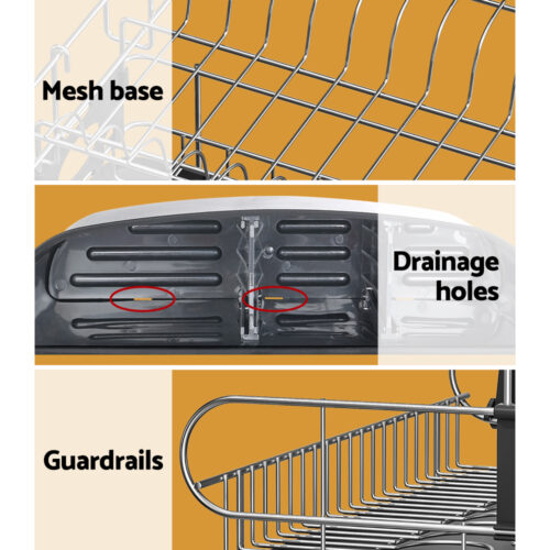 Cefito Dish Rack Drying Drainer Cup Holder Cutlery Tray Kitchen Organiser 2-Tier - Image 6