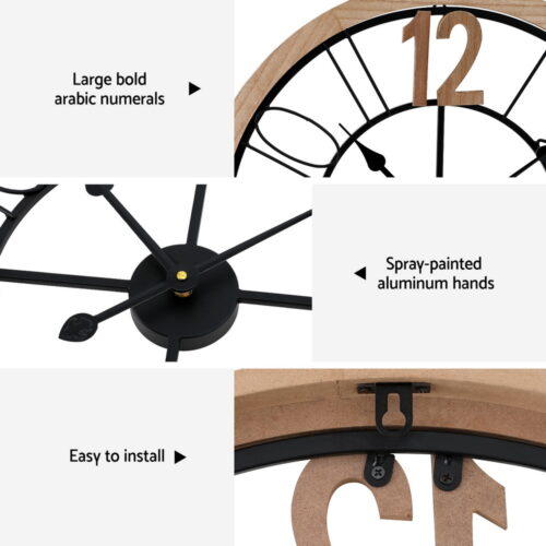 Artiss 60CM Wall Clock Wooden - Image 6