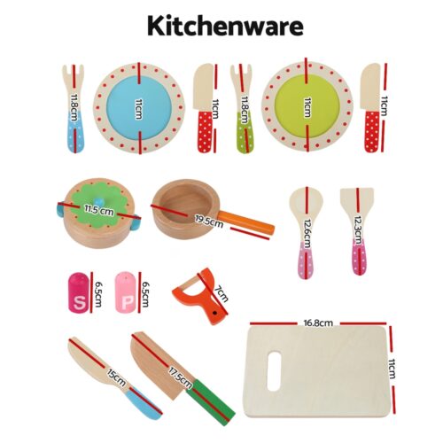 Keezi Kids Kitchen Play Set Wooden Pretend Toys Cooking Utensils Pots Pans Food - Image 3