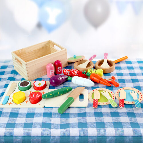 Keezi Kids Kitchen Play Set Wooden Pretend Toys Cooking Utensils Pots Pans Food - Image 8