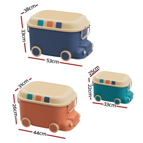 Keezi 3PCS Toy Storage Box Cute Car Toy Container Kids Toys Organiser Snack Boxes - Image 2