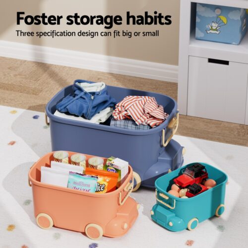 Keezi 3PCS Toy Storage Box Cute Car Toy Container Kids Toys Organiser Snack Boxes - Image 5